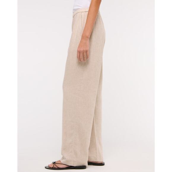 ABERCROMBIE & FITCH Straight Linen-Blend Pull-On Pant Oatmeal Sz L Reg NWT {E33} - Picture 4 of 5